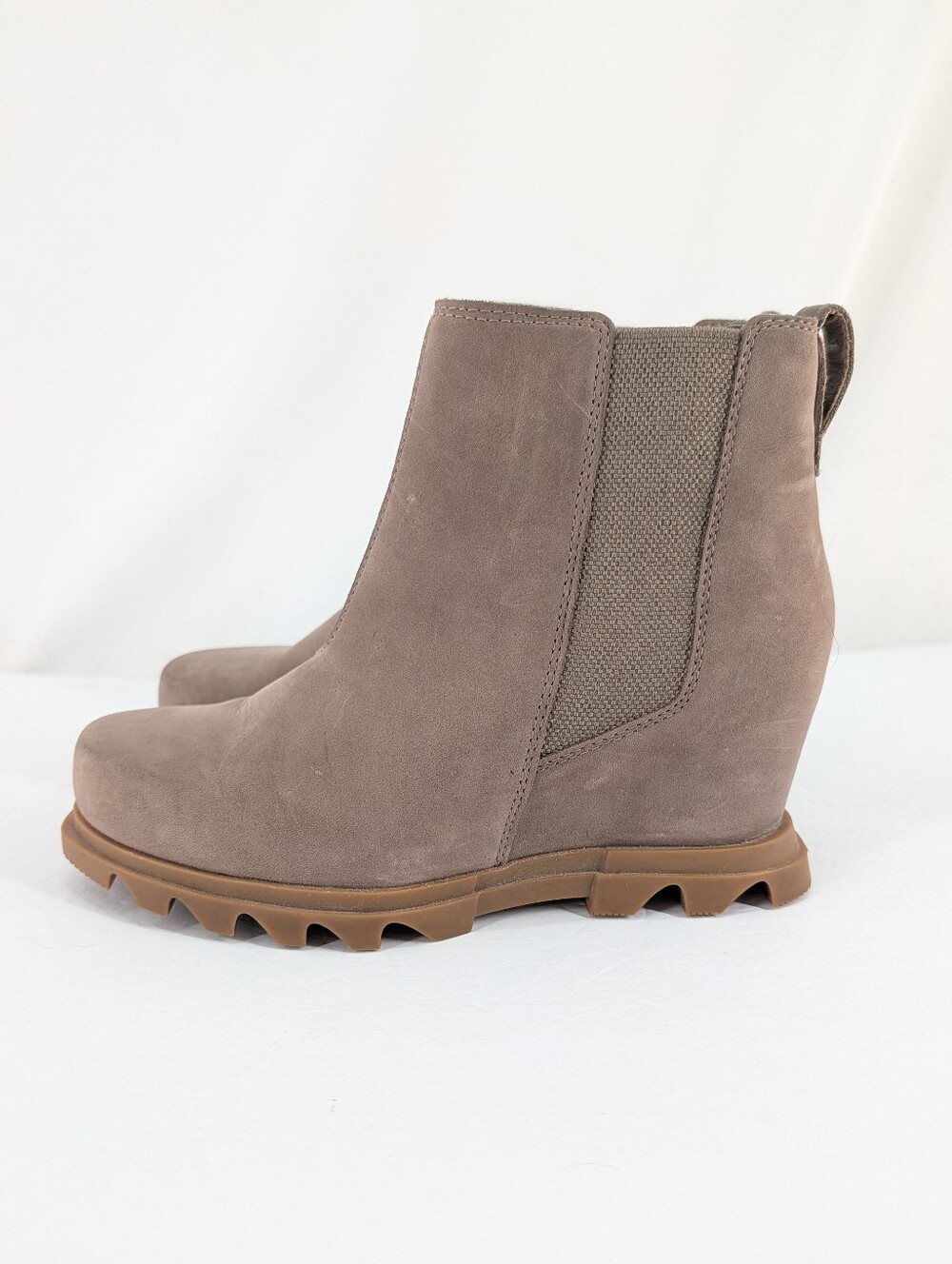 Sorel Joan Of Artic Wedge Ankle Boots Size 8 Fall Neutral Minimalist Taupe Tan